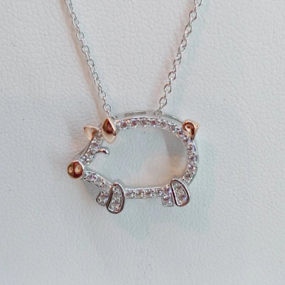 Walking Piggy Necklace with CZ And Rose Gold - Picture 1 of 2
